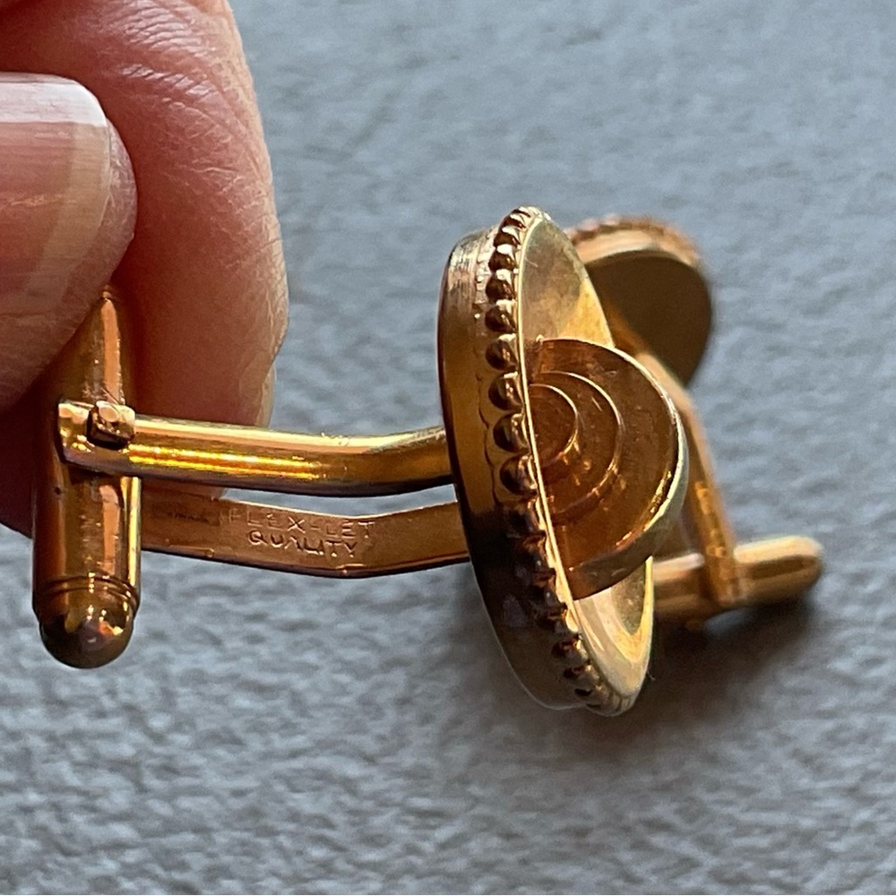 Vintage Cuff links Flex-let Quality goldtone round - Picture 5 of 8
